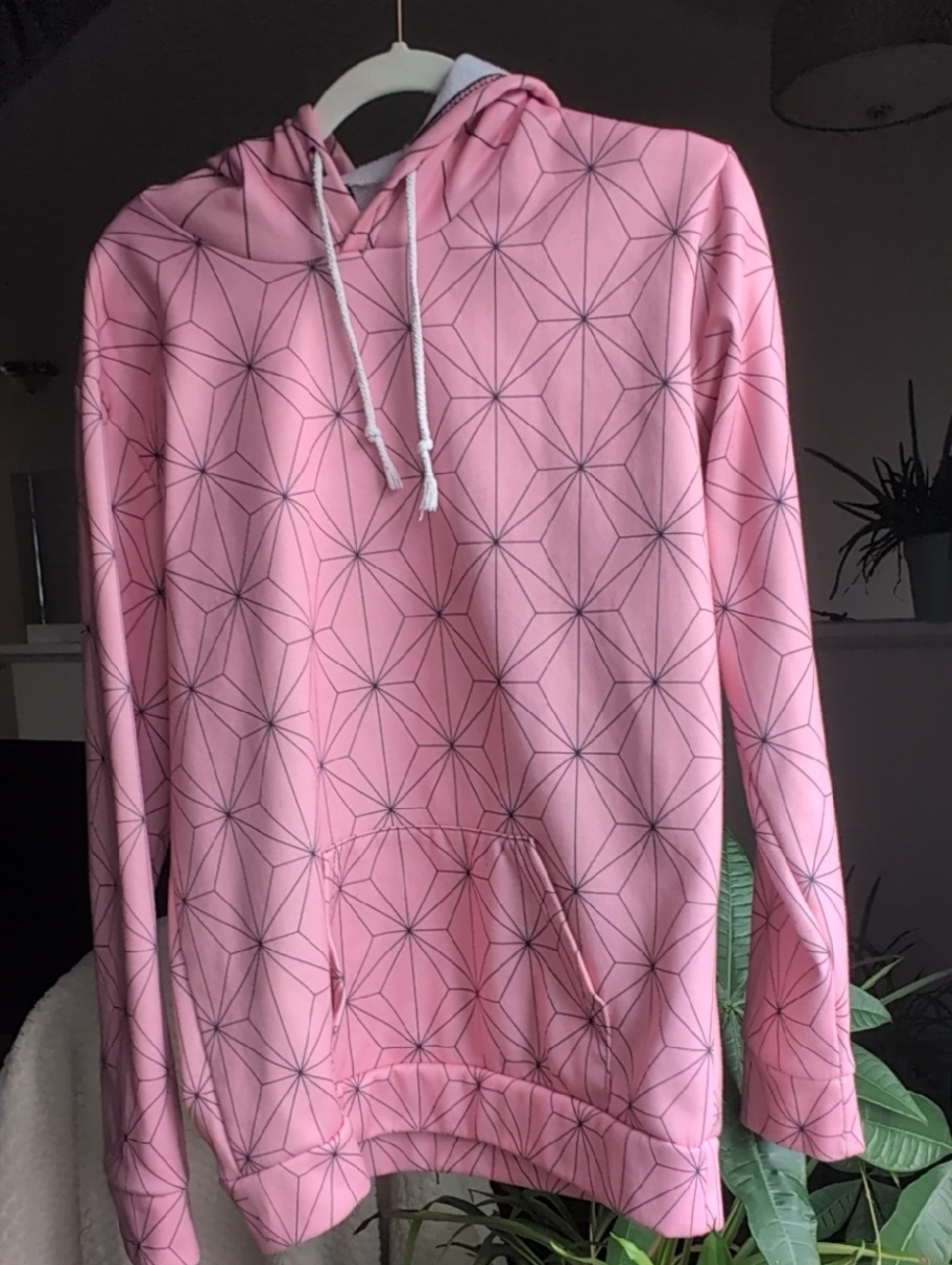 Nezuko Pink Geometric Hooded Sweatshirt
